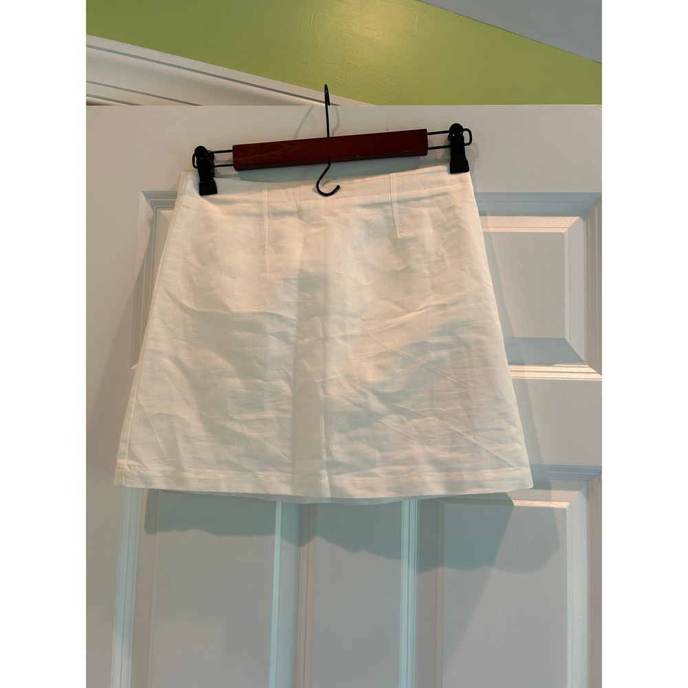 ALIGNE Hadley Linen Blend Mini Skirt High Waist Minimalist White Size 2 - Picture 2 of 7